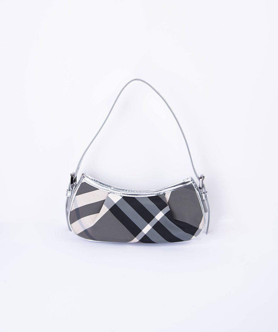 BURBERRY GRAY & SILVER HAND BAG CLOTH BAG