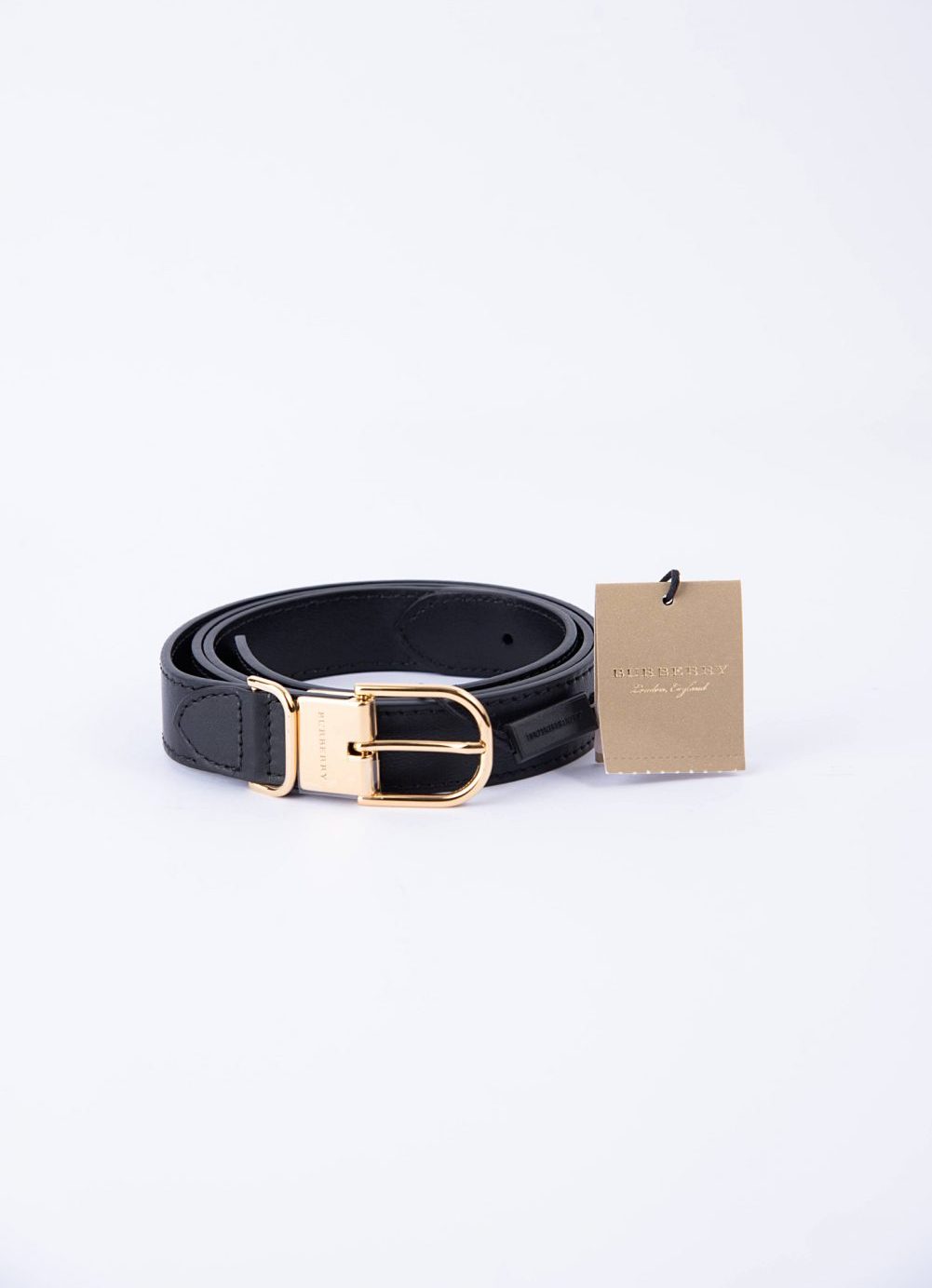 BURBERRY CLASSIS BLACK BELT GOLD BUCKLE - חגורה עור שחורה קלאסית אבזם זהב ברברי